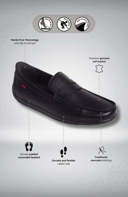 Marc Joseph New York John Street Hands Free Technology Leather Penny Loafer, Alternate, color, Black Grainy Leather