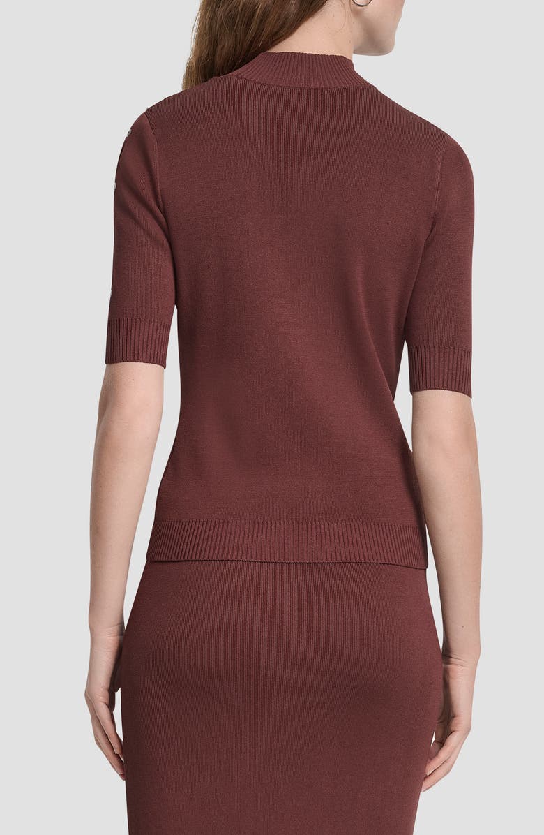 DKNY Cutout Grommet Mock Neck Sweater, Alternate, color, Bitter Chocolate