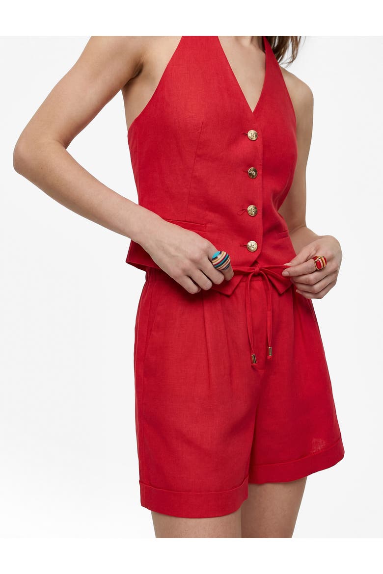 Cuffed Linen Blend Pull-On Mini Shorts, Alternate, color, RED