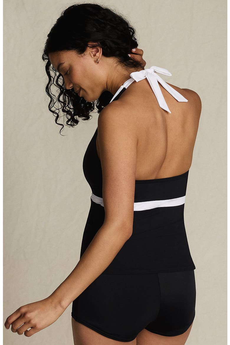 D-Cup Chlorine Resistant V-neck Halter Tankini Swimsuit Top, Alternate, color, Black/White