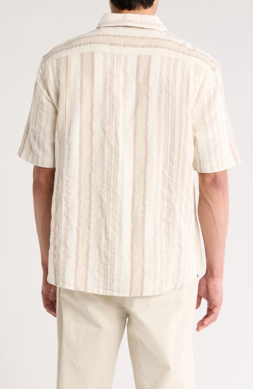 Corridor Bari Stripe Linen & Cotton Camp Shirt In Brown
