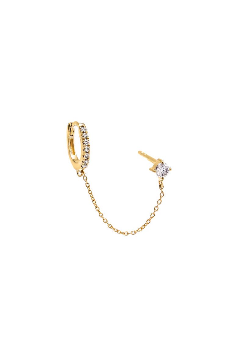 Diamond Solitaire Chain X Huggie Earring 14K, Main, color, 14K Gold