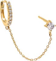 BY ADINA EDEN Diamond Solitaire Chain X Huggie Earring 14K