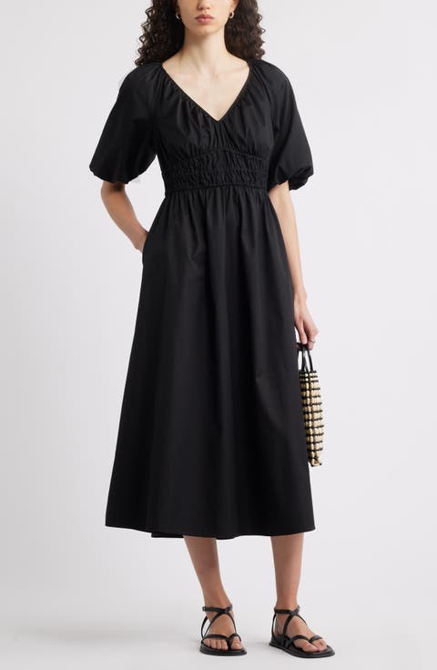 Puff Sleeve Cotton Poplin Dress