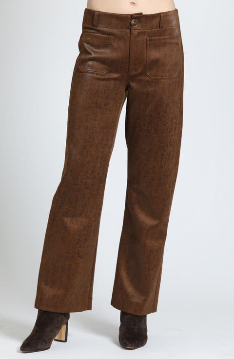 Coated Wide Leg Patch Pocket Pants