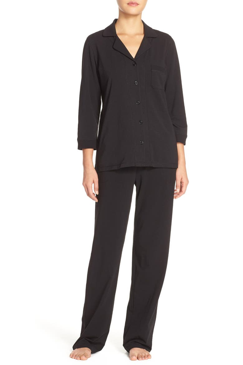 Stretch Pima Cotton Jersey Pajamas, Main, color, BLACK