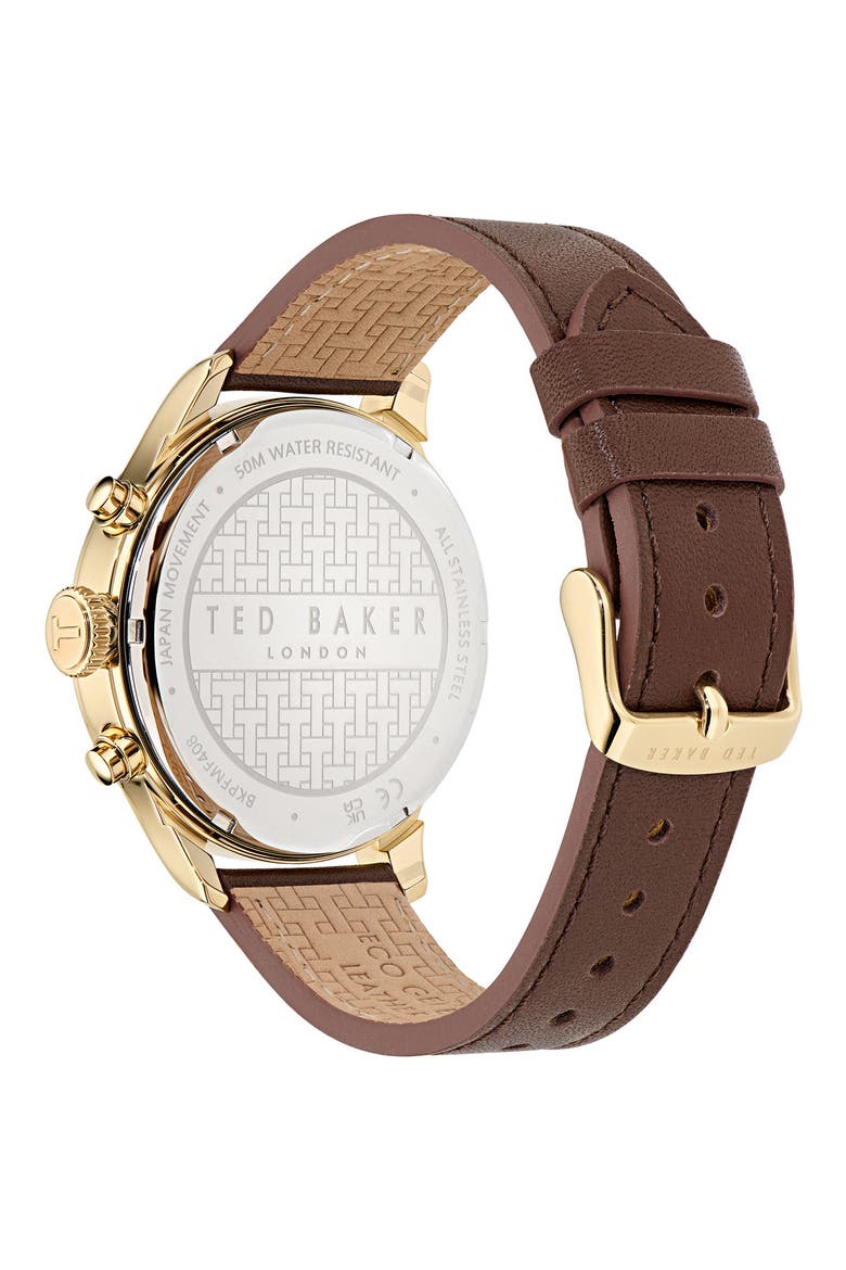 Fulmaar Chronograph Leather Strap Watch, 44mm, Alternate, color, BROWN/ GREEN