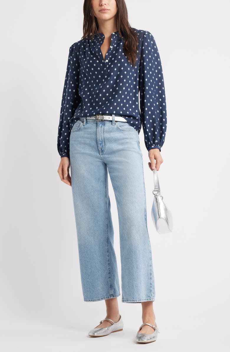 Caslon<sup>®</sup> Embroidered Inset Top, Alternate, color, Navy- Ivory Mock Dot