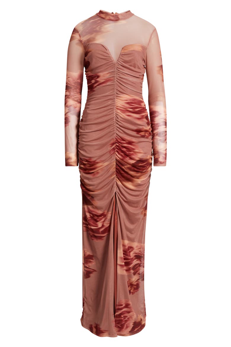 Wendy Floral Ruched Long Sleeve Gown, Alternate, color, NEUTRAL FLORAL