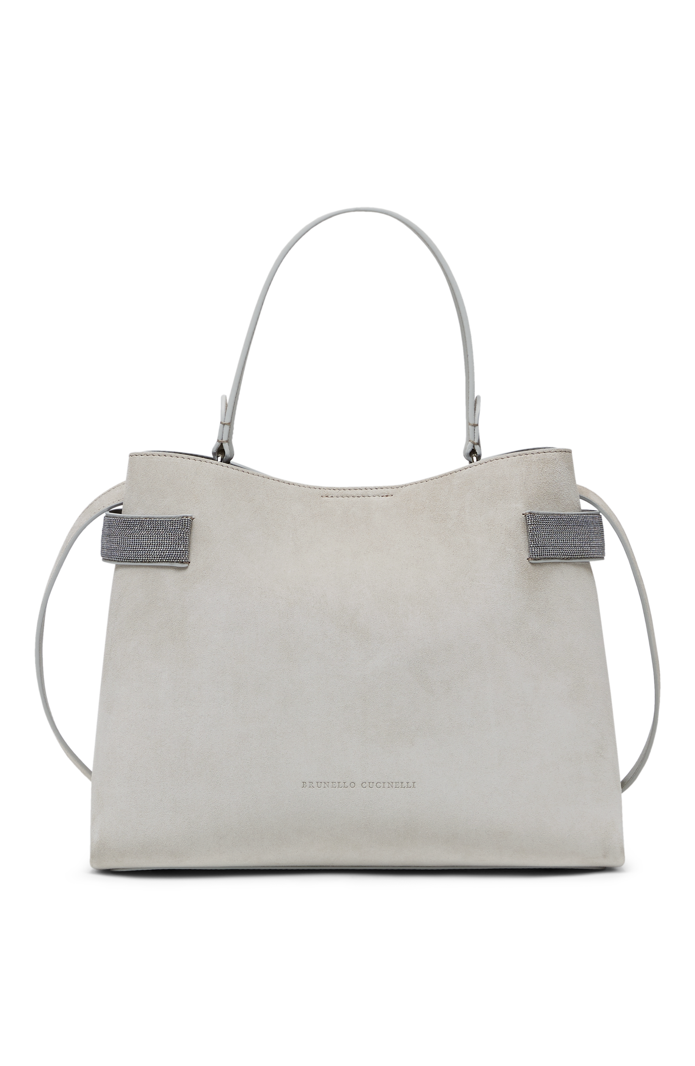 Brunello Cucinelli Essence top-handle bag in suede with precious bands, Main, color, 
