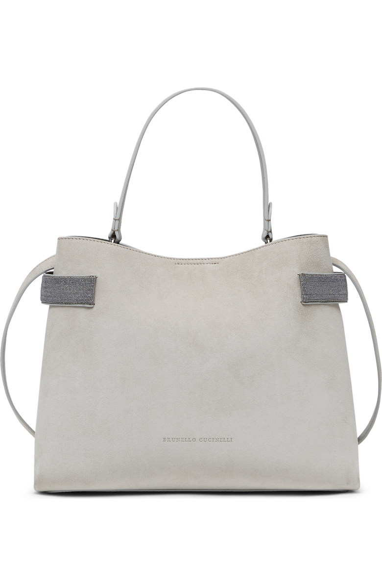 Brunello Cucinelli Essence top-handle bag in suede with precious bands, Main, color,