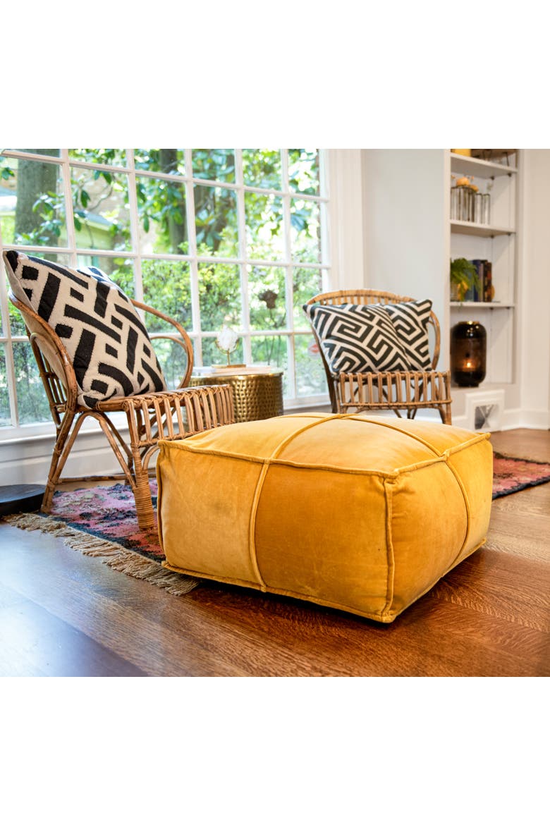 Square Cotton Velvet Pouf Seat, Goldenrod Yellow, Alternate, color, Yellow