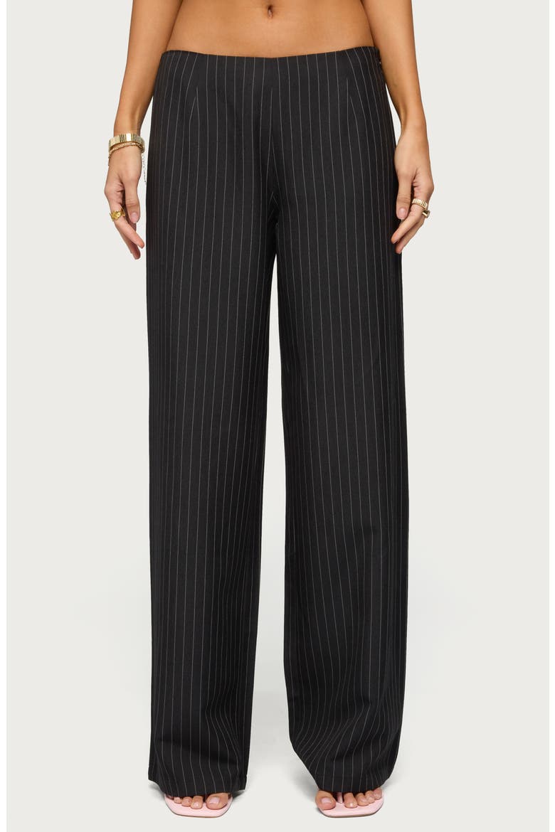 Kerie Pinstripe Wide Leg Pants, Main, color, BLACK