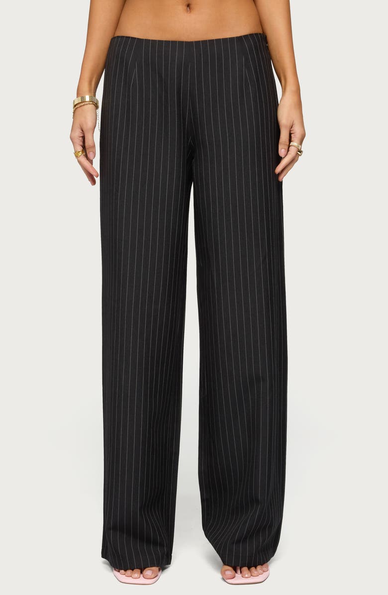 EDIKTED Kerie Pinstripe Wide Leg Pants, Main, color, Black