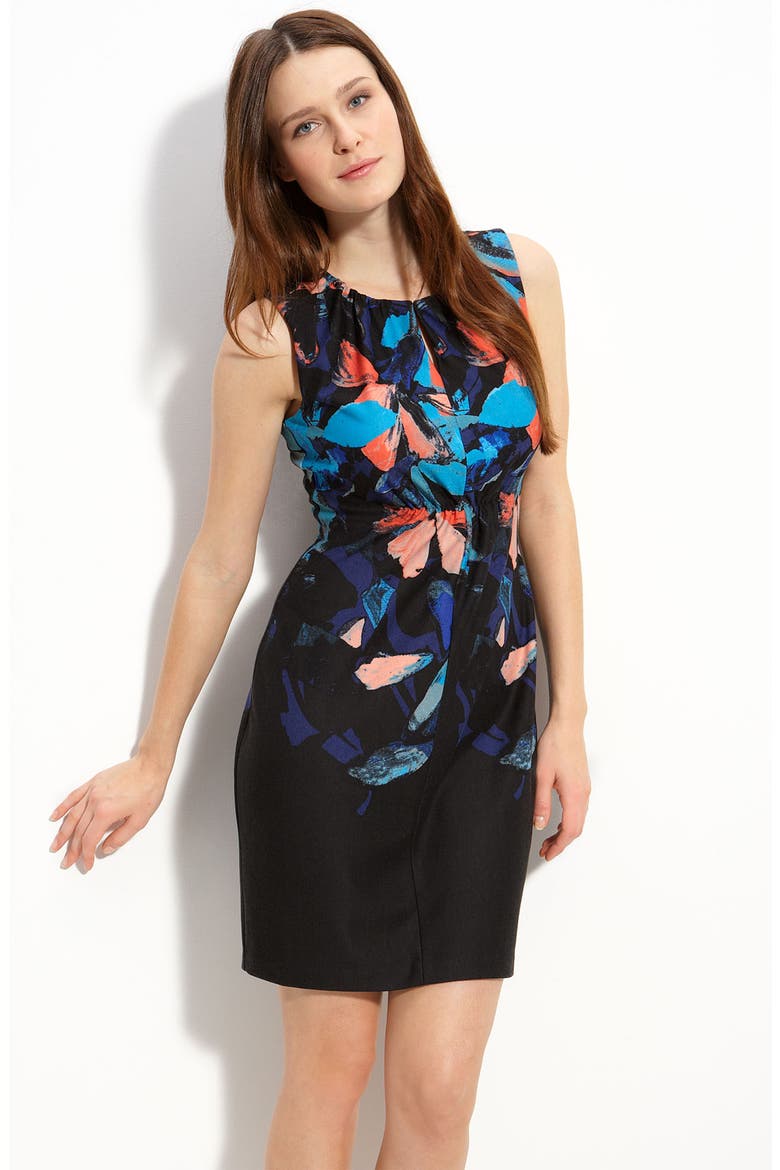 Print Ponte Knit Sheath Dress, Main, color, BLACK / PEACH