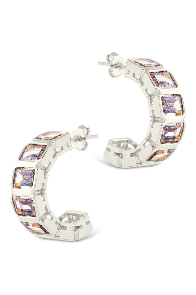 Nyssa Baguette Cubic Zirconia Hoop Earrings, Alternate, color, SILVER/ EMBER