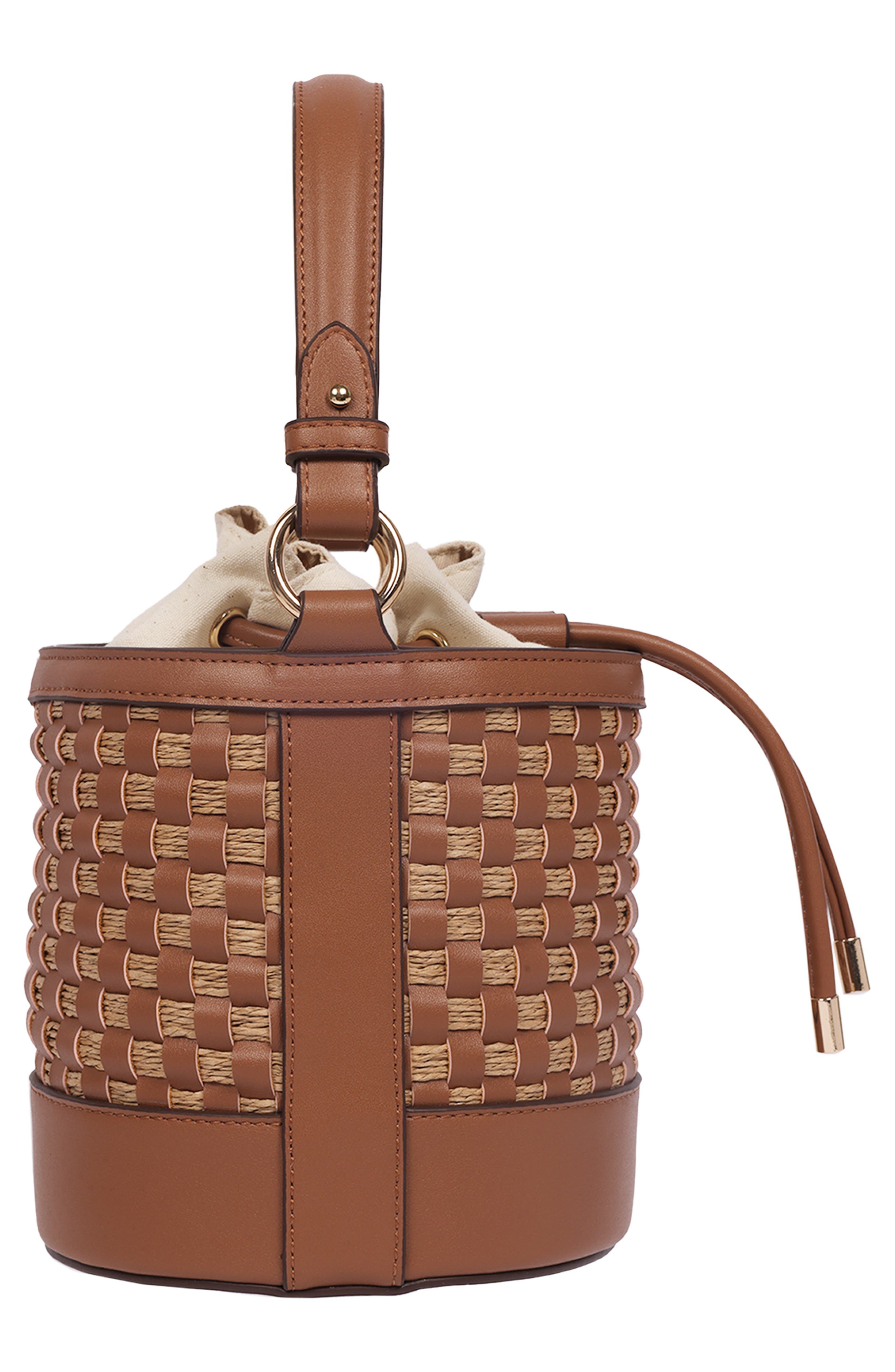 Tommy Bahama Raffia Woven Bucket Bag, Alternate, color, Brown