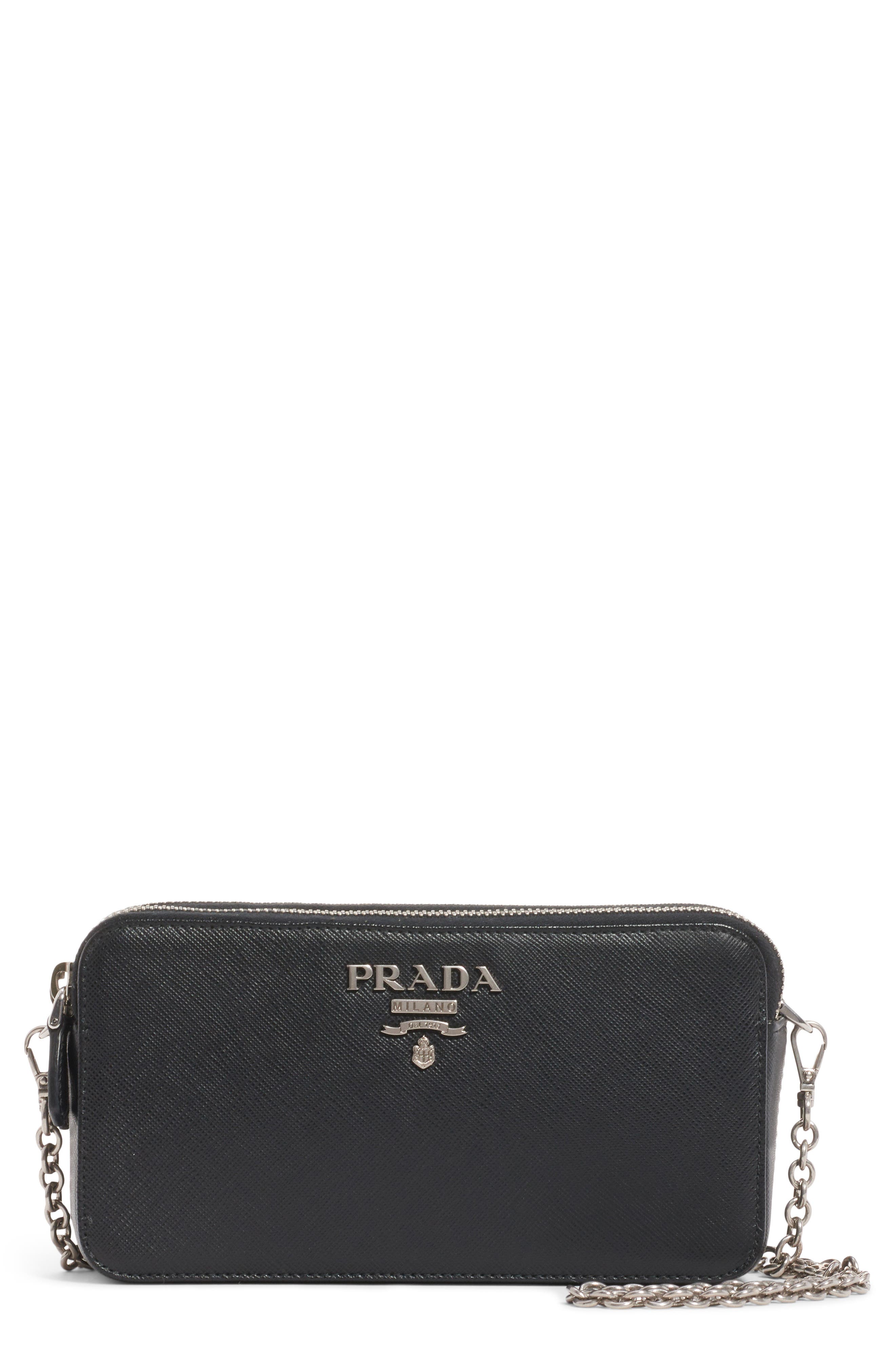 Prada Double Zip Leather Crossbody Bag, Main, color, 