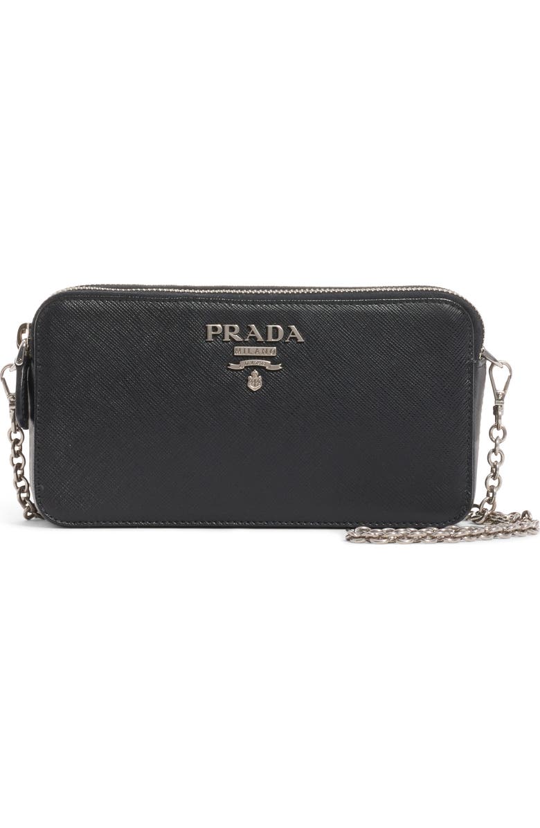 Prada Double Zip Leather Crossbody Bag, Main, color,