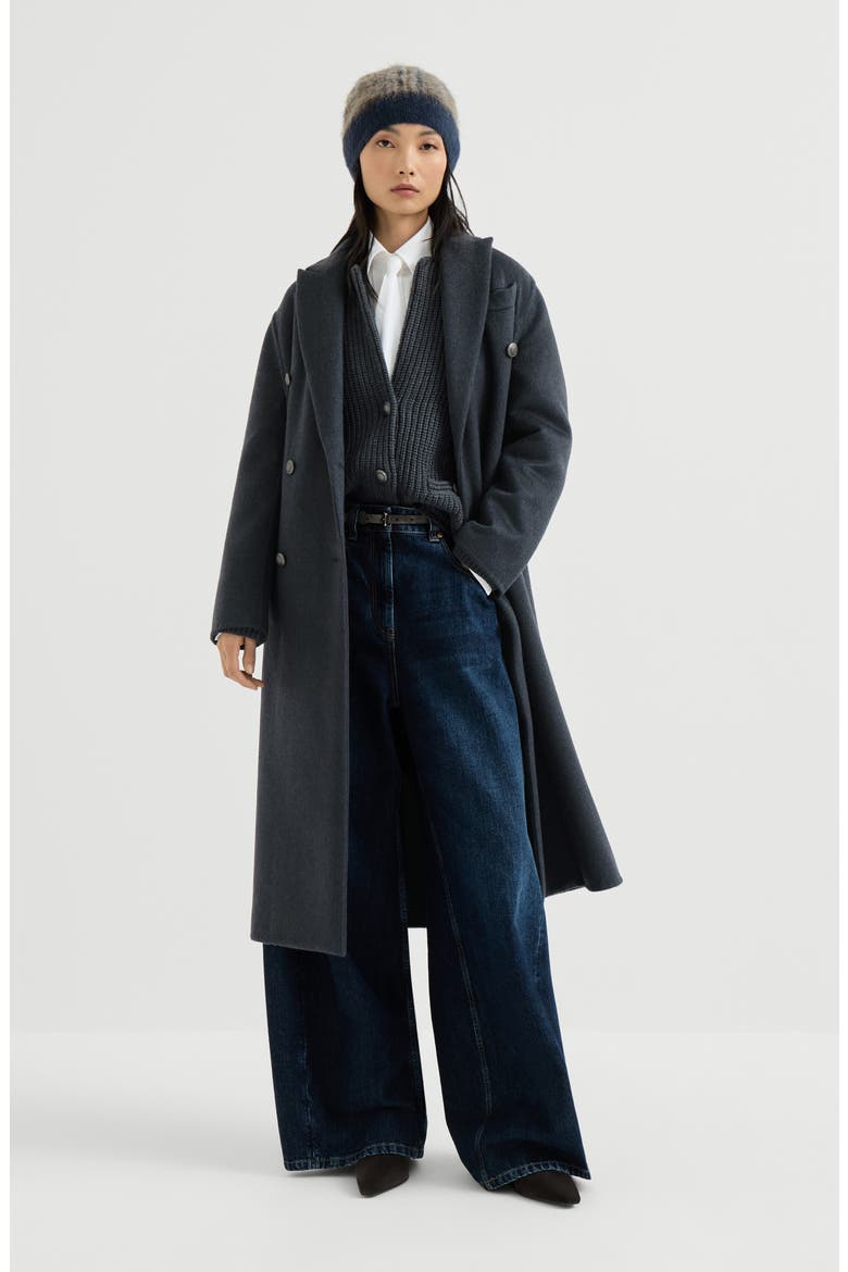 Hand-crafted coat in cashmere beaver double cloth with monili, Alternate, color, Blue