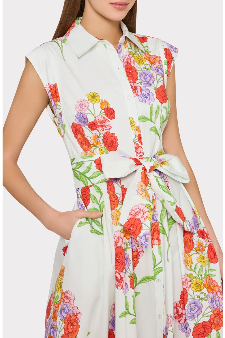 Jules Paris Bouquet Belted Midi Dress, Alternate, color, WHITE MULTI