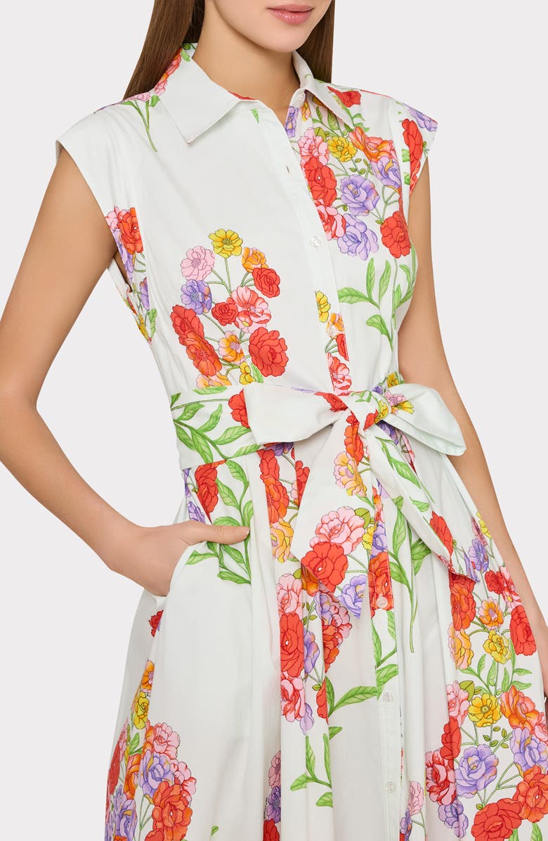 Milly Jules Paris Bouquet Belted Midi Dress, Alternate, color, White Multi
