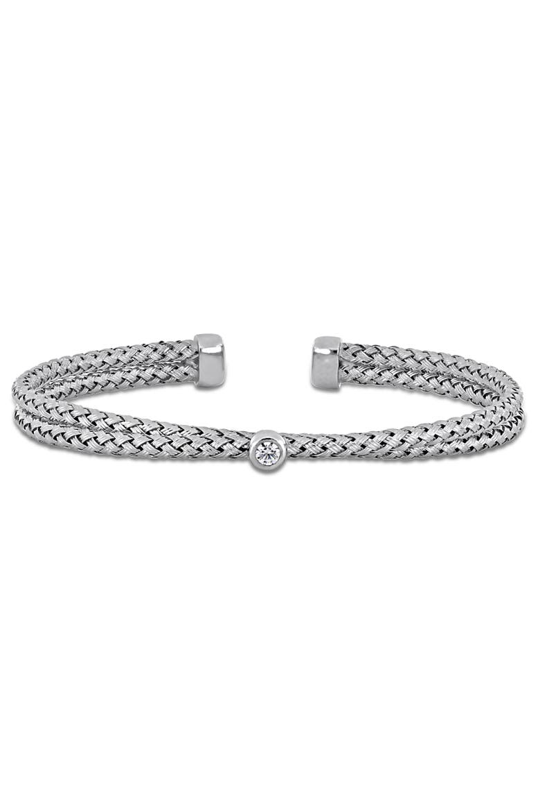 Cubic Zirconia Crossover Bangle Bracelet, Main, color, Sterling Silver