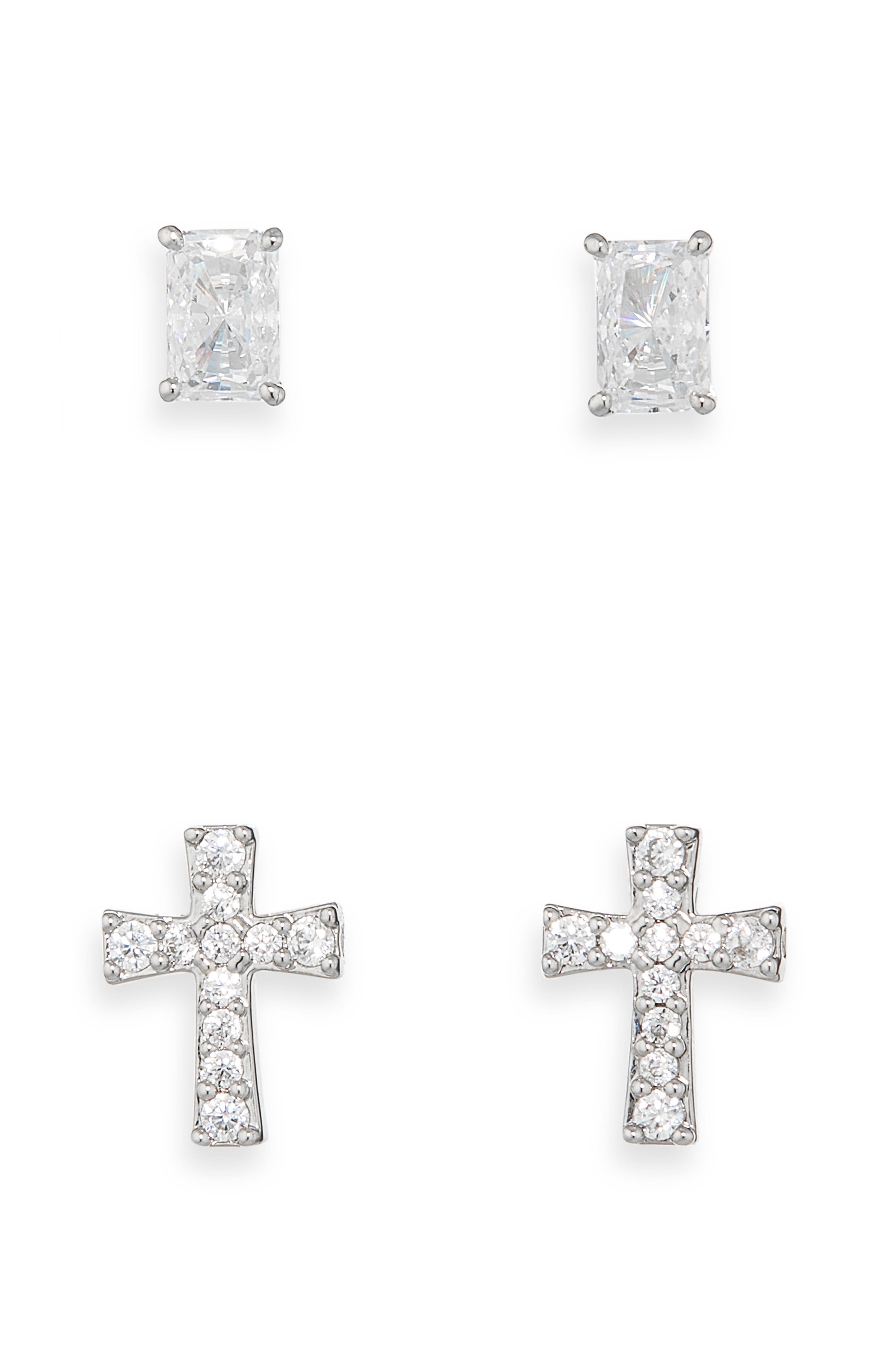 Nadri Cross & Baguette Cut Stud Earrings Set