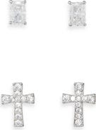 Nadri Cross & Baguette Cut Stud Earrings Set