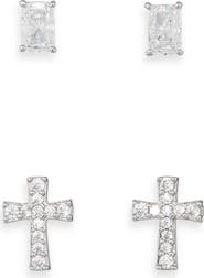 Nadri Cross & Baguette Cut Stud Earrings Set