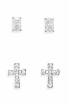 Nadri Cross & Baguette Cut Stud Earrings Set