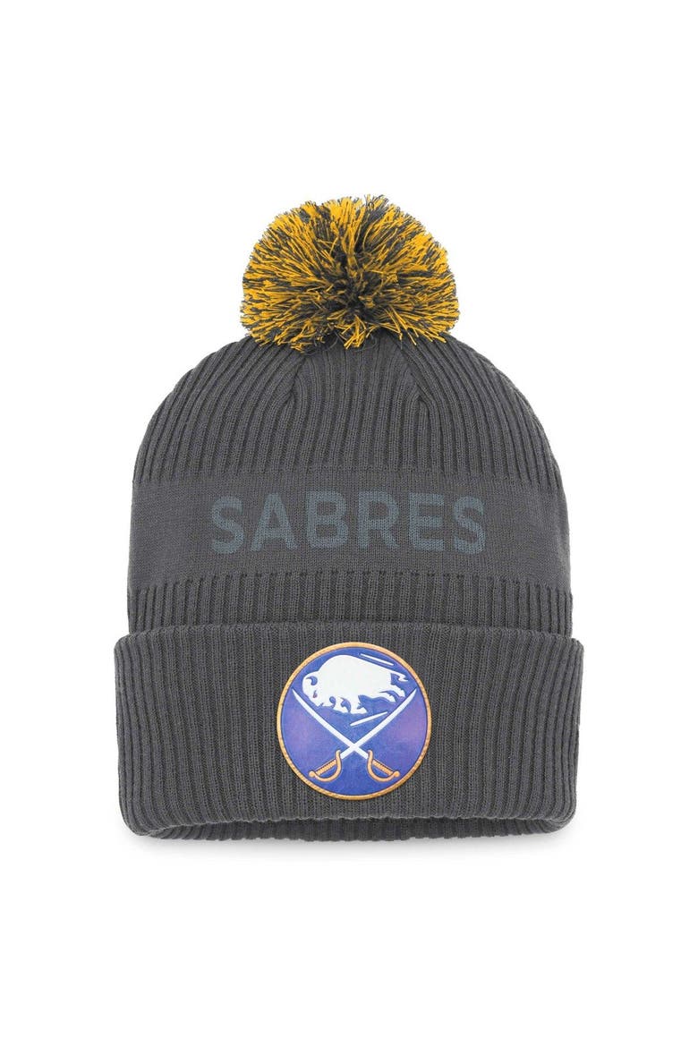 Men's Fanatics Branded Charcoal Buffalo Sabres Authentic Pro Home Ice Cuffed Knit Hat with Pom, Main, color, Charcoal