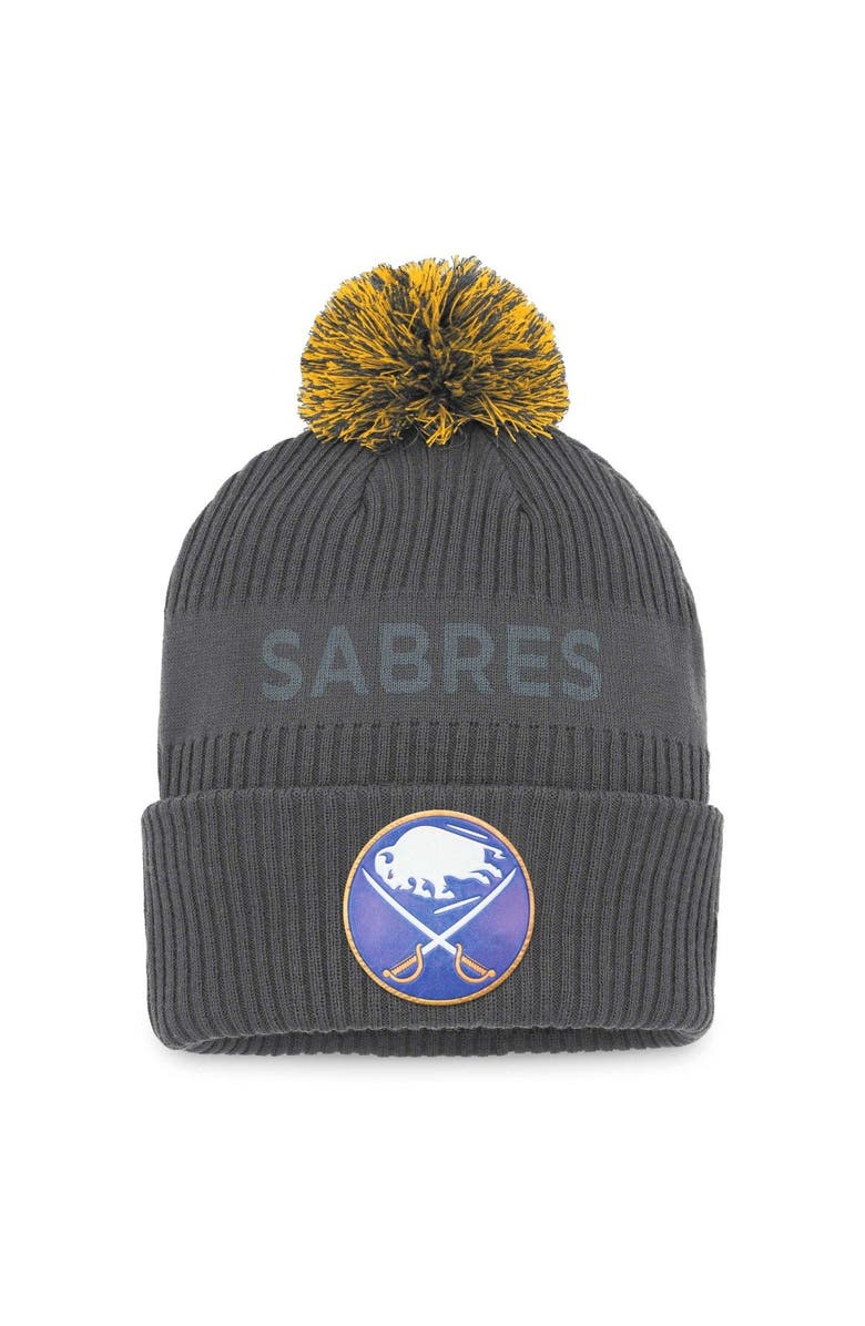 FANATICS Men's Fanatics Branded Charcoal Buffalo Sabres Authentic Pro Home Ice Cuffed Knit Hat with Pom, Main, color,