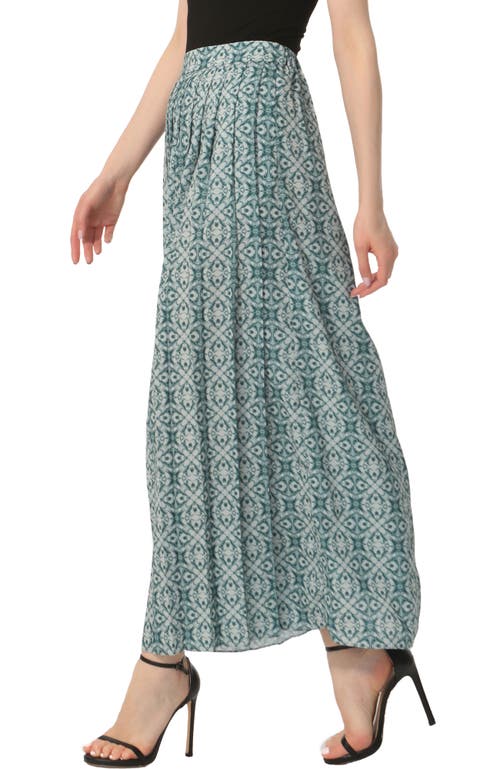 Kimi & Kai Print Box Pleat Maxi Skirt In Teal