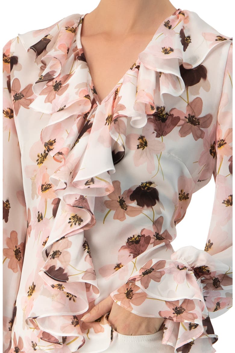 Floral V-Neck Blouse with Ruffle Detail, Alternate, color, Multicolor