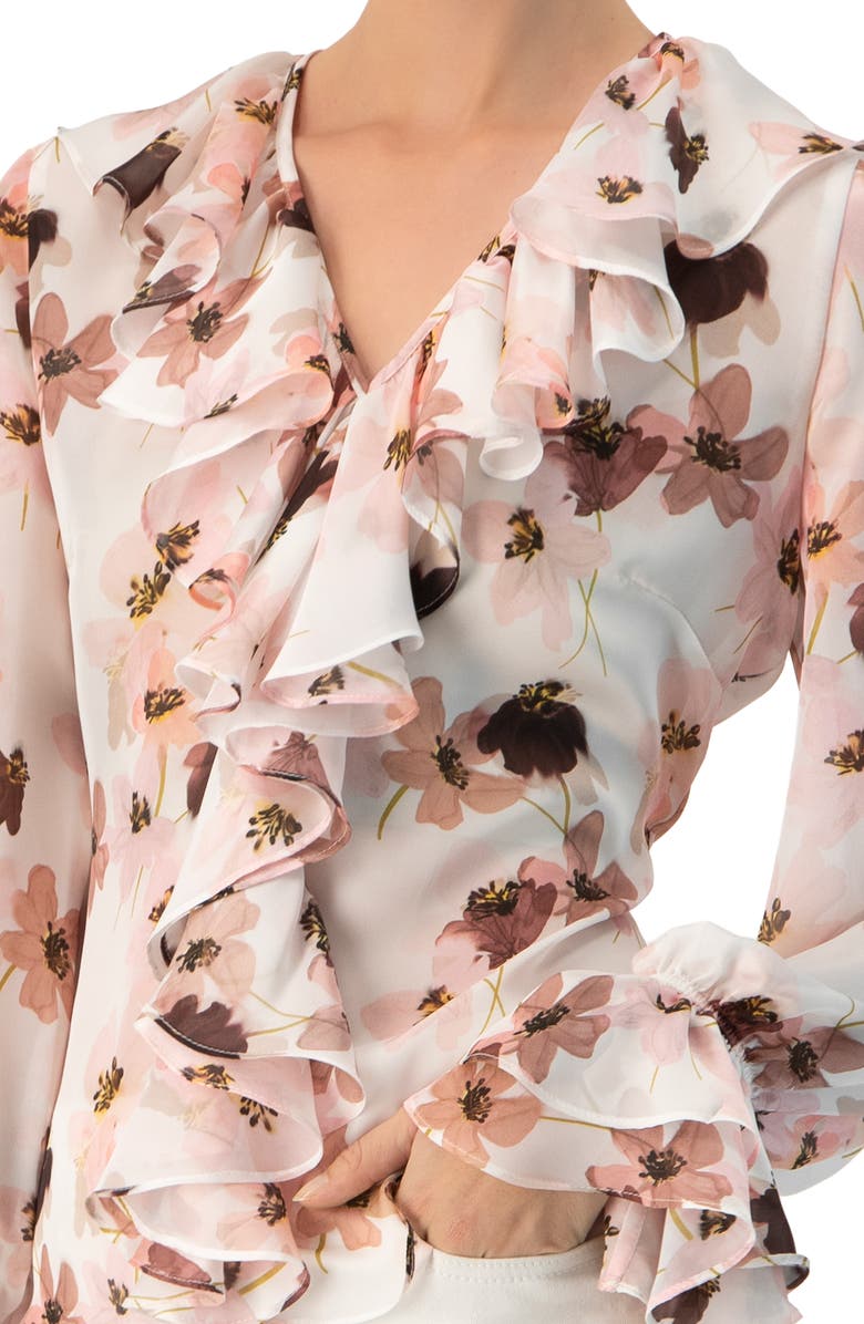 IVONNE Floral V-Neck Blouse with Ruffle Detail, Alternate, color, Multicolor