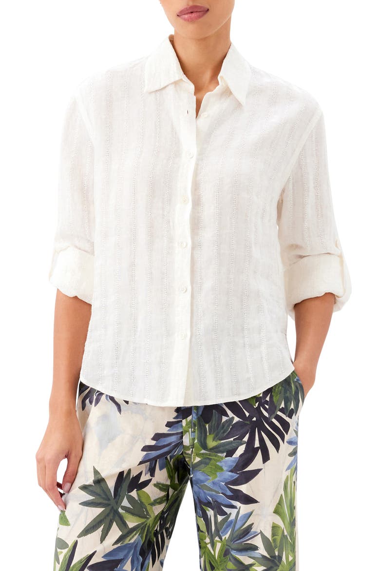 Stripe Linen Button-Up Shirt, Main, color, CREAM