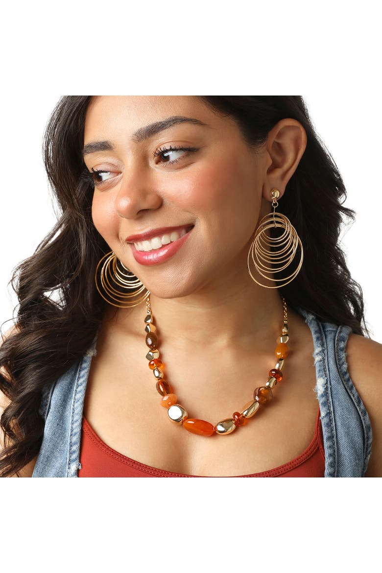 Multi Hoop Drop Earrings Yellow Gold-Tone, Statement Hoops, Alternate, color, Gold-Tone