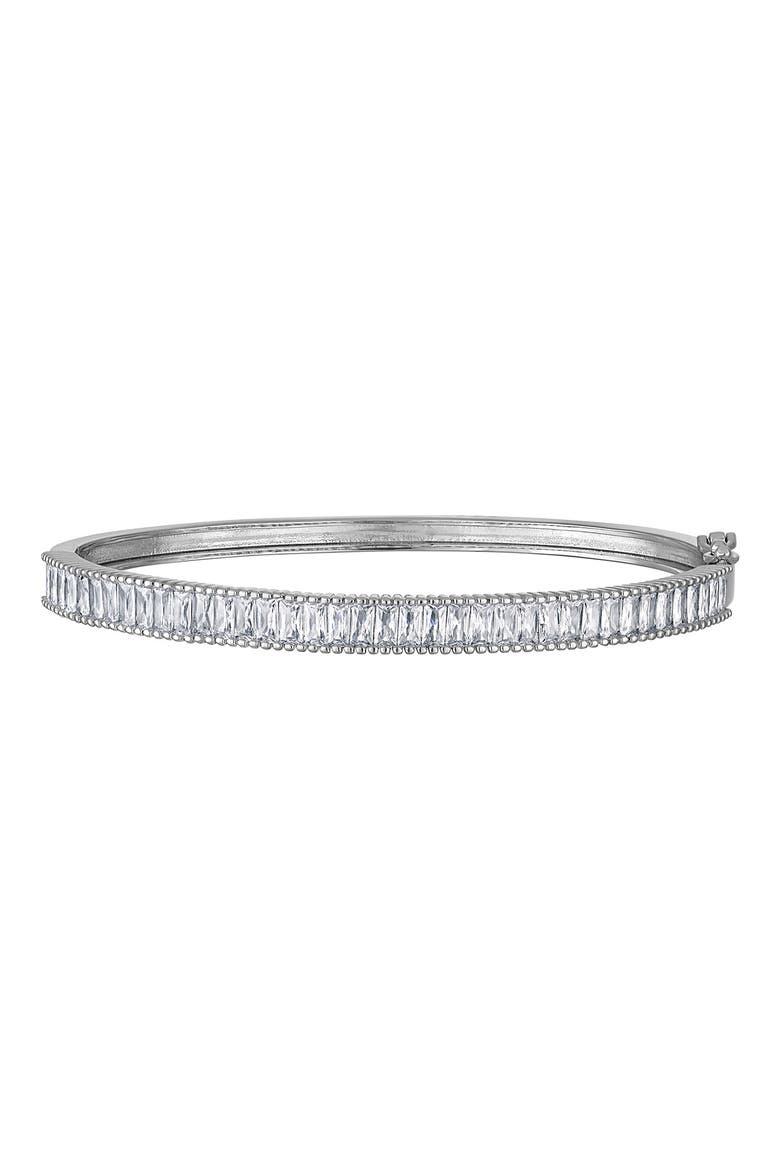 Baguette Cubic Zirconia Bangle Bracelet, Main, color, SILVER/ WHITE