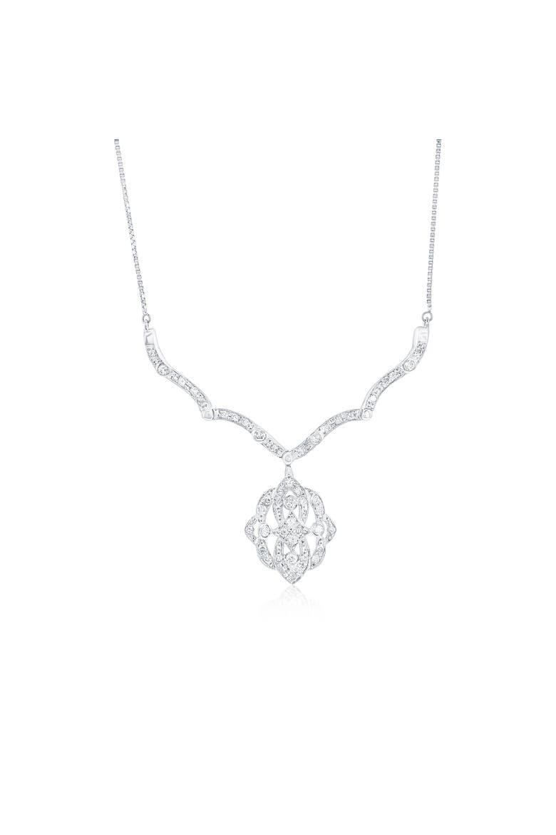 18K White Gold 1cttw Diamond Teardrop Filigree Reversible Necklace, Alternate, color, White Gold