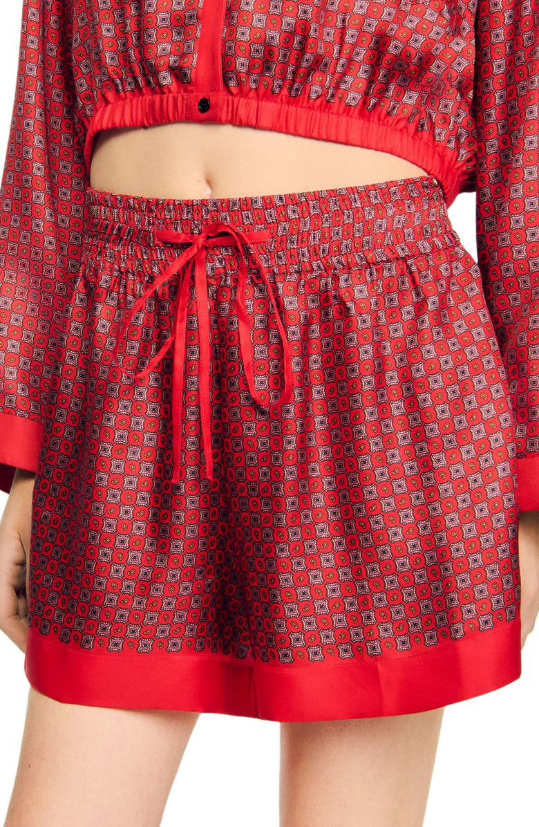 SANDRO Scarf print shorts, Alternate, color, Red / Pink
