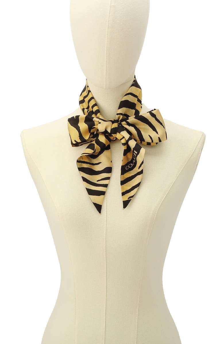 COACH Tiger Stripe Wide Silk Scarf, Alternate, color, Yellow/ Black