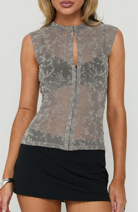Kelira Keyhole Cutout Sheer Top