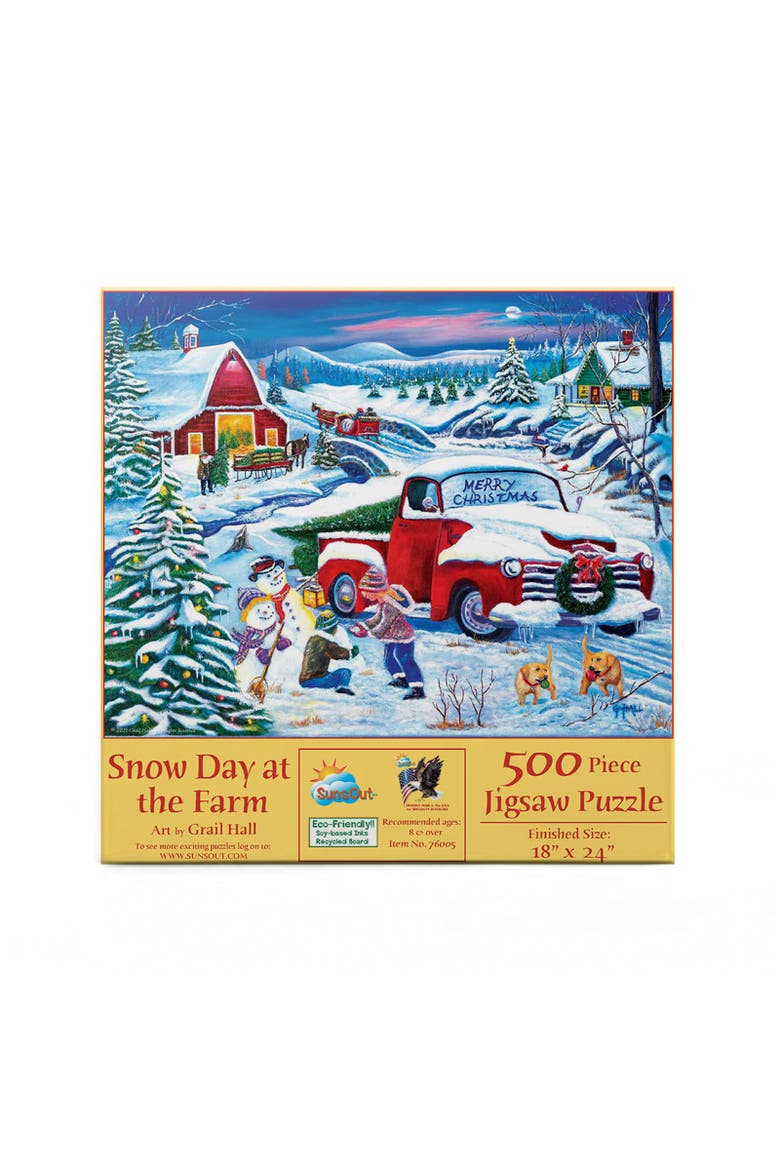 Snow Day at the Farm 500 piece Jigsaw Puzzle for Adults, Alternate, color, Multicolor