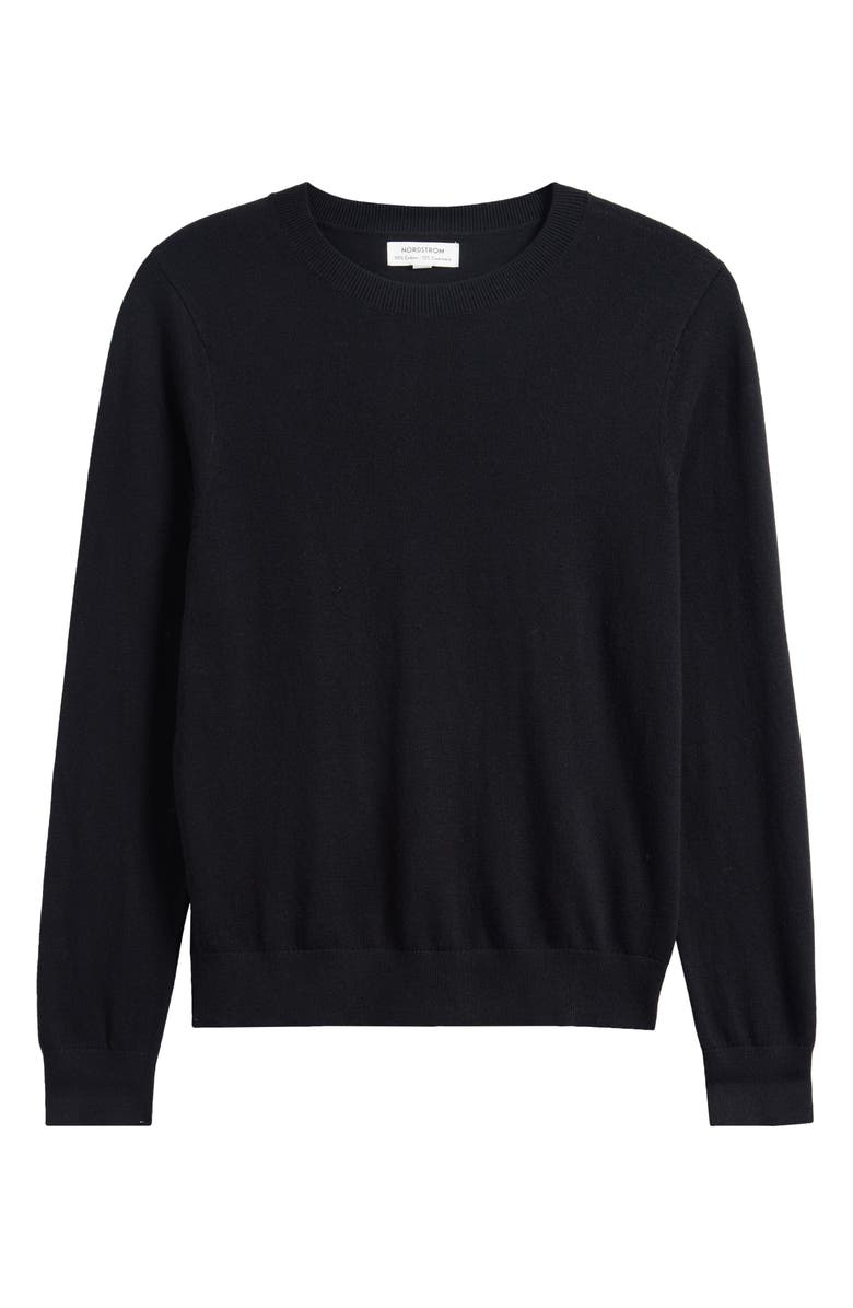 Nordstrom Crewneck Cotton & Cashmere Sweater, Alternate, color, Black Caviar