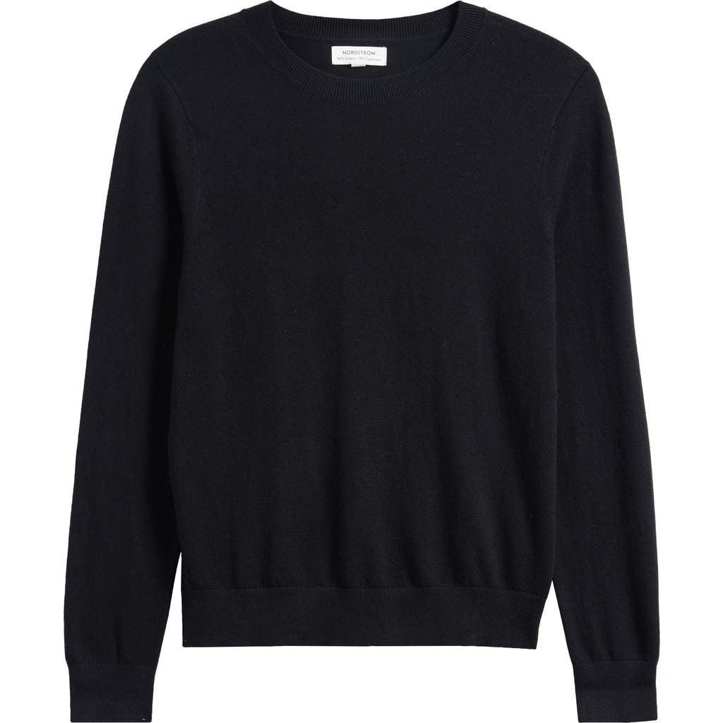 Nordstrom Crewneck Cotton & Cashmere Sweater In Black