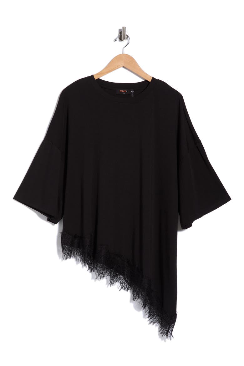 Lace Hem Asymmetric Top, Alternate, color, BLACK