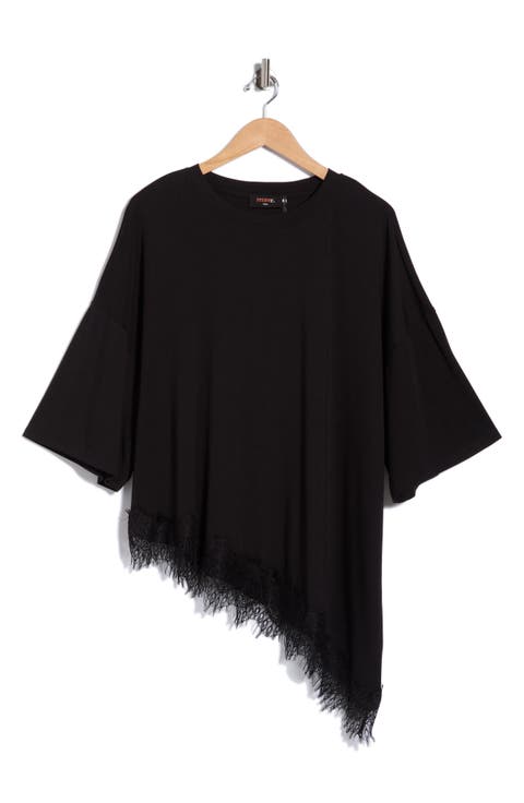 Lace Hem Asymmetric Top
