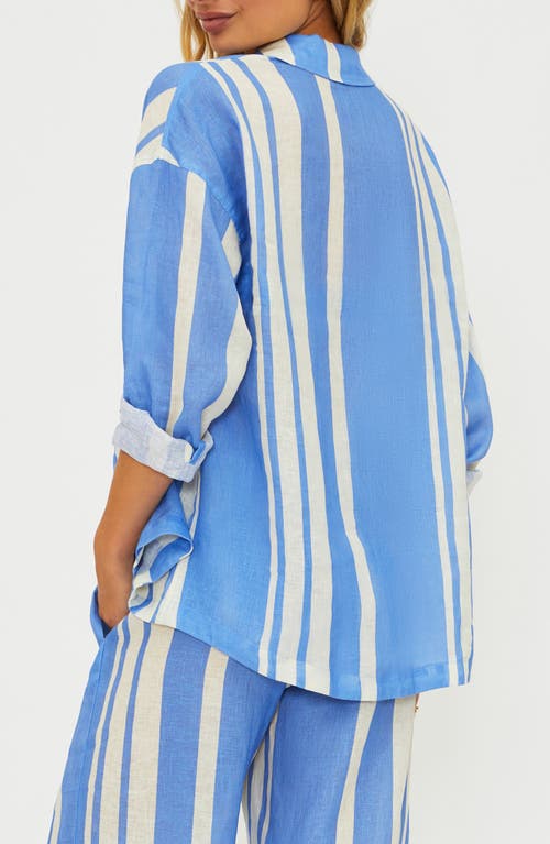 Beach Riot Cassidy Stripe Button-up Linen Cover-up Shirt In Blue