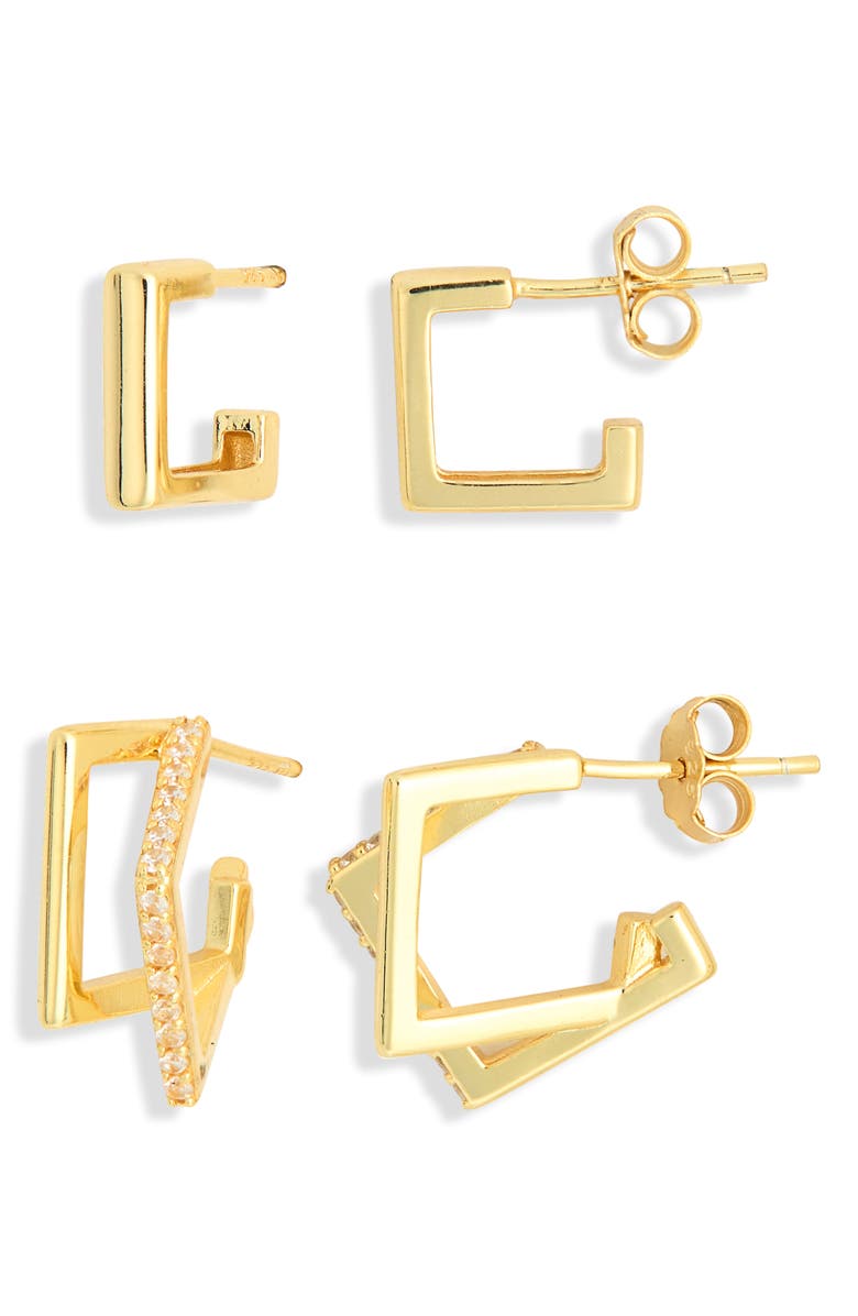 ARGENTO VIVO Set of 2 Square & Double Hoop Earrings, Main, color, Gold